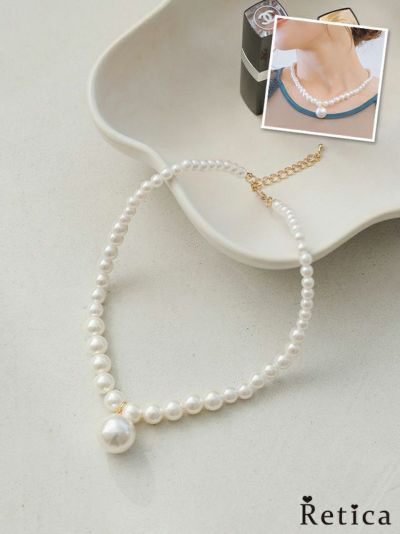 グラデーション大粒トップパールネックレス(ホワイト)