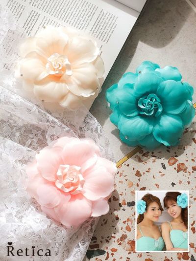 [SALE] フラワーコサージュヘアクリップアクセサリー (ベージュ/ブルー/ピンク) [Retica/レティカ]