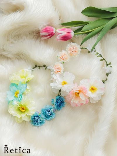 [SALE] グリーンリーフ付き花冠アクセサリー (グリーン/ピンク)