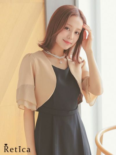 半袖シフォンパフスリーブショート丈ボレロ (Mサイズ)