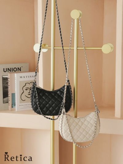 キルティングチェーン2wayパーティーショルダーバッグ(ベージュ/ブラック)