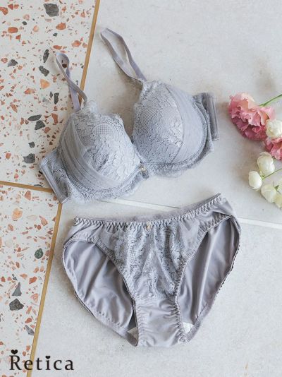 フラワーレースチュールカップブラジャー＆ショーツ2点セット