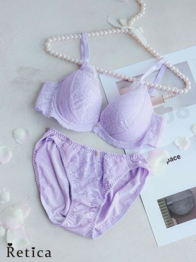 レースチュールチャーム付き脇高カップブラジャー＆ショーツ2点セット