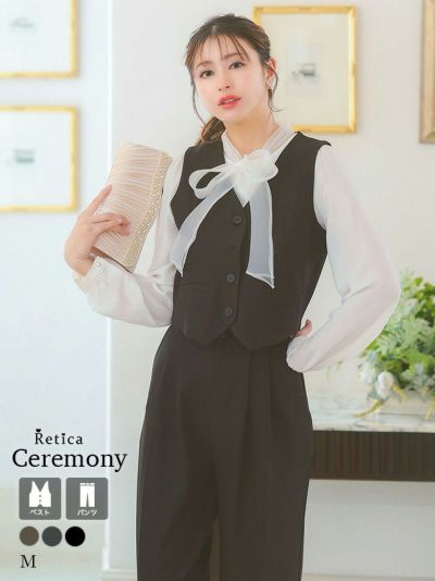 [SALE] ショート丈ベスト＆ワイドパンツ セットアップスーツ (Mサイズ) (オリーブブラウン/ダークグレー/ブラック)
