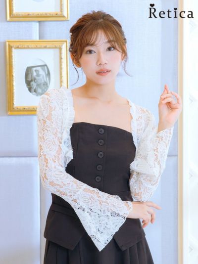 フラワーモチーフ長袖レースボレロ (Mサイズ)