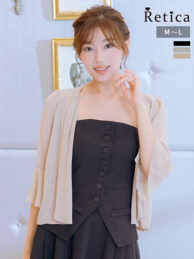 [SALE] シフォンベルフレアスリーブ七分袖ボレロ (Mサイズ/Lサイズ)