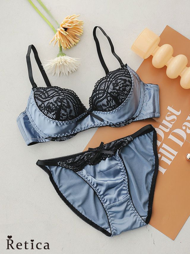 ヌーディブラックレースブラジャー&ショーツセット(ブラック)(A～F/70