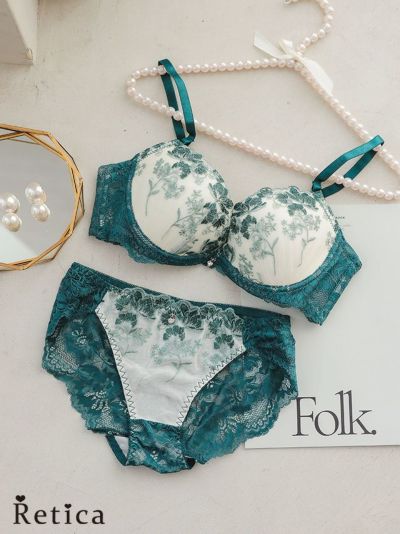 クラシカルフラワー刺繍レースカップブラジャー＆ショーツセット(A～F/65～80)