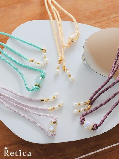 [SALE] パール飾り付きオーロラキューブ飾り帯紐(ラベンダー/クリームイエロー/ミントグリーン/アンティークパープル)