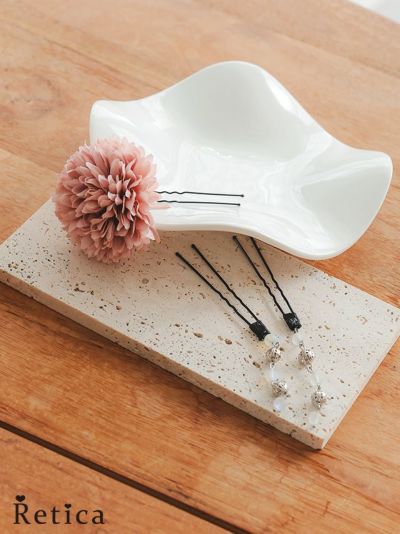 [SALE] Uピン仕様ビジュー垂れ飾りポンポンマム浴衣ヘアアクセサリー3点セット(ダスティピンク)
