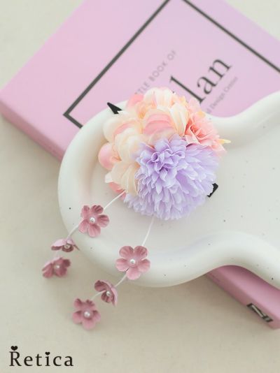 クリップ仕様パール付きしだれ花×グラデーション浴衣ヘアアクセサリー(パープル)