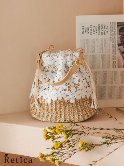 [SALE] 花柄レース2way仕様ペーパーかごバッグ
