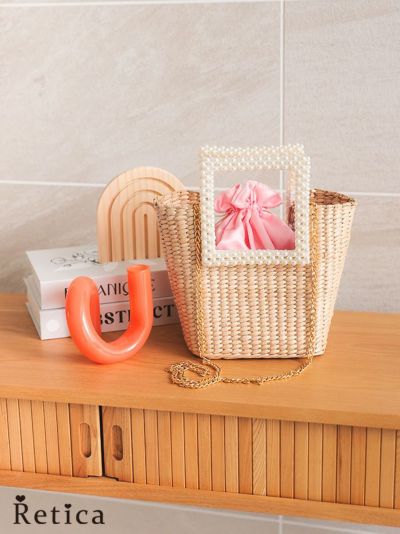 [SALE] スクエアパールハンドル台形2Wayかごバッグ(アイボリー)
