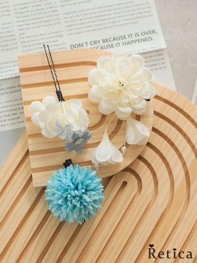 [SALE] しだれ花クリップ浴衣髪飾り3点セット（ホワイト）