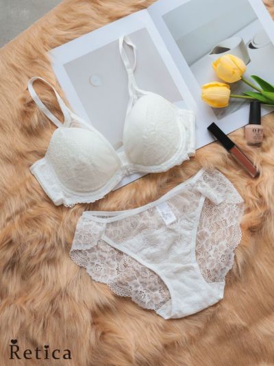 シアー素材レースブラジャー＆ショーツセット(ホワイト)(A～F/65～80)