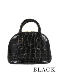 SALE] クロコダイル風ラウンド2wayハンドバッグ(ホワイト