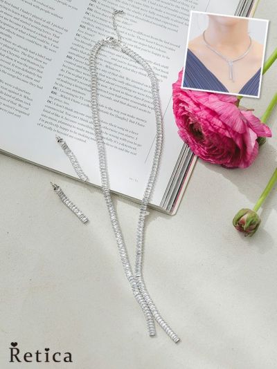 シルバーアシンメトリーストーンシルバーネックレスピアスセット