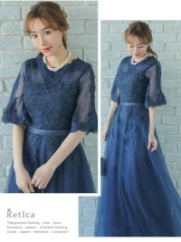 シースルー×刺繍レースシフォンスカートロング丈ワンピース