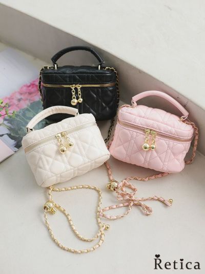 2wayゴールドチェーン付きキルティングハンドバッグ(ブラック/パープル