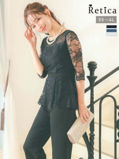 [SALE] ペプラムレースオールインワンパンツドレス (XSサイズ～4Lサイズ)