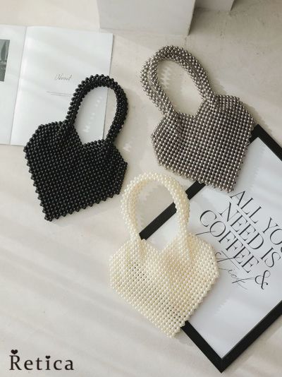 [SALE] ハートメタルボールかごバッグ(ブラック/オフホワイト/シルバー)