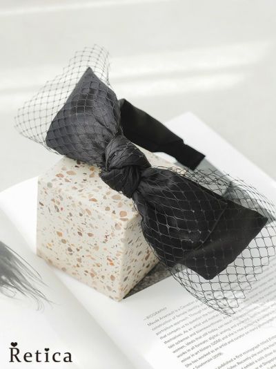クラシカルネットリボンカチューシャ(ブラック)
