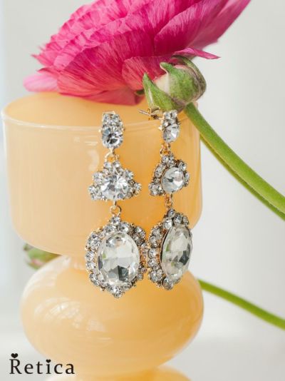 ゴージャスオーバルビジューピアス(ゴールド)