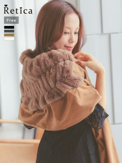 [SALE] フリンジふわふわフェイクファーショール (フリーサイズ)