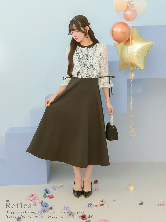 SALE] フリル×リボンフェミニンバイカラーパーティードレス (Sサイズ