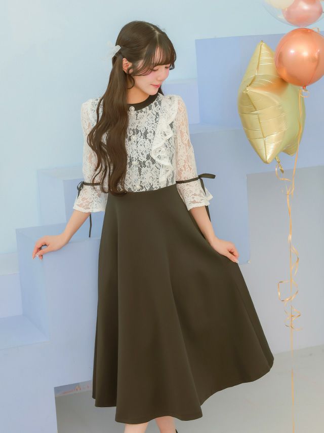 SALE] フリル×リボンフェミニンバイカラーパーティードレス (Sサイズ