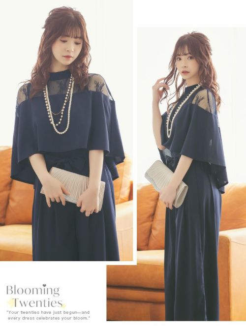 SALE] レースケープトップスワイドパンツパーティードレス(Sサイズ～3L